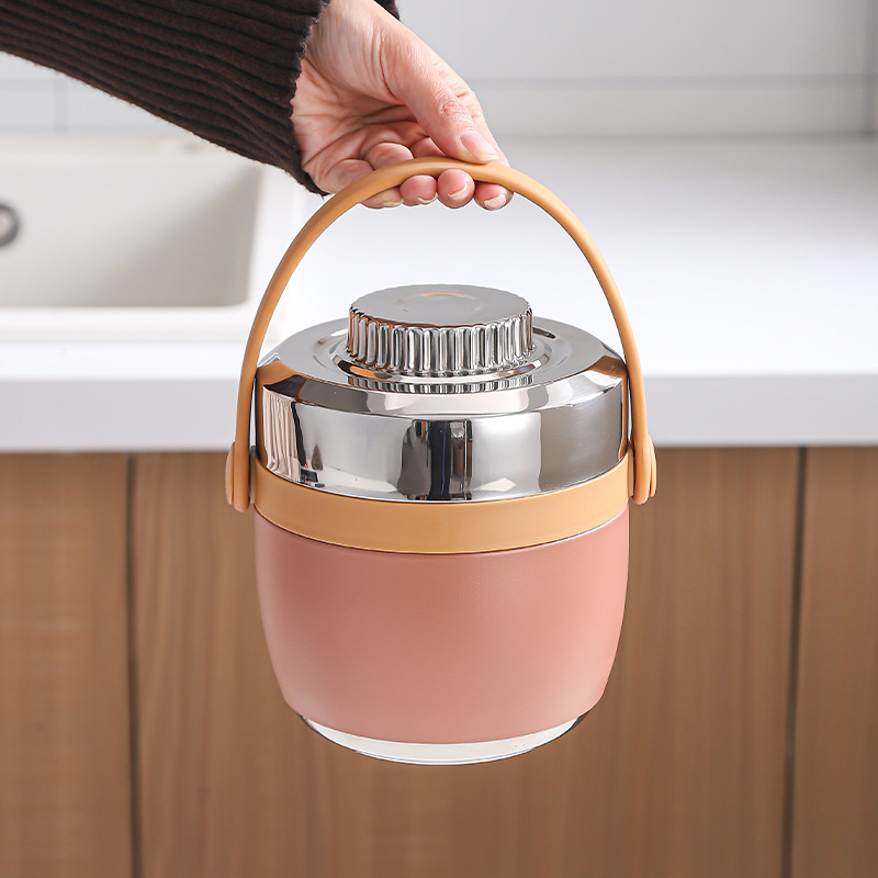 Cutie de prânz din oțel inoxidabil 304 izolată, cu mâner, cutie prânz portabilă cu două nivele, cutie Bento cu logo personalizat