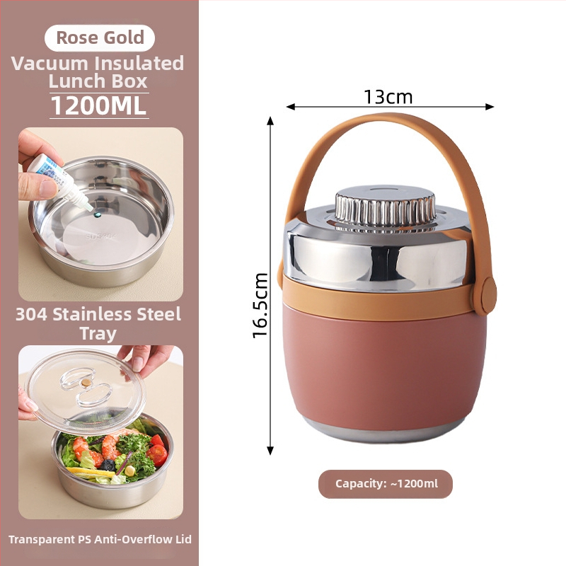Cutie de prânz din oțel inoxidabil 304 izolată, cu mâner, cutie prânz portabilă cu două nivele, cutie Bento cu logo personalizat