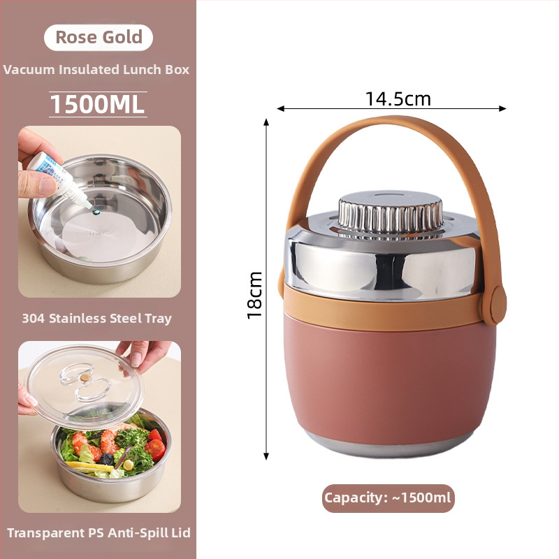 Cutie de prânz din oțel inoxidabil 304 izolată, cu mâner, cutie prânz portabilă cu două nivele, cutie Bento cu logo personalizat