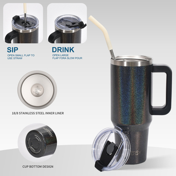 Cana autoizolantă de 40oz cu mâner – oțel inoxidabil 304, termos vacuum, cană portabilă pentru cafea în exterior