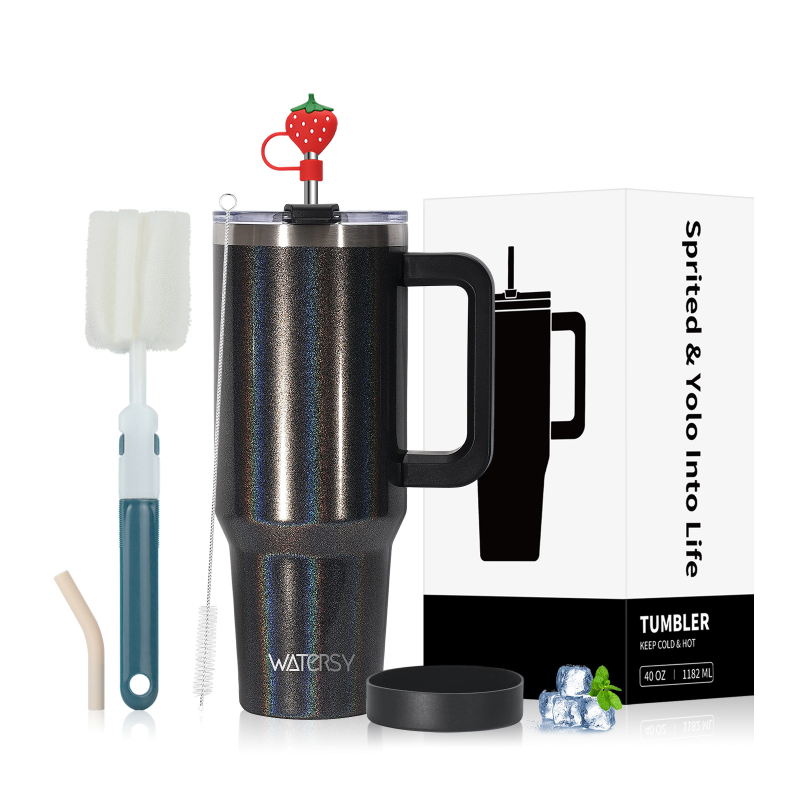 Cana autoizolantă de 40oz cu mâner – oțel inoxidabil 304, termos vacuum, cană portabilă pentru cafea în exterior