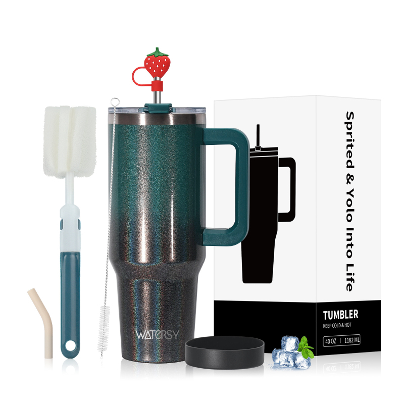 Cana autoizolantă de 40oz cu mâner – oțel inoxidabil 304, termos vacuum, cană portabilă pentru cafea în exterior
