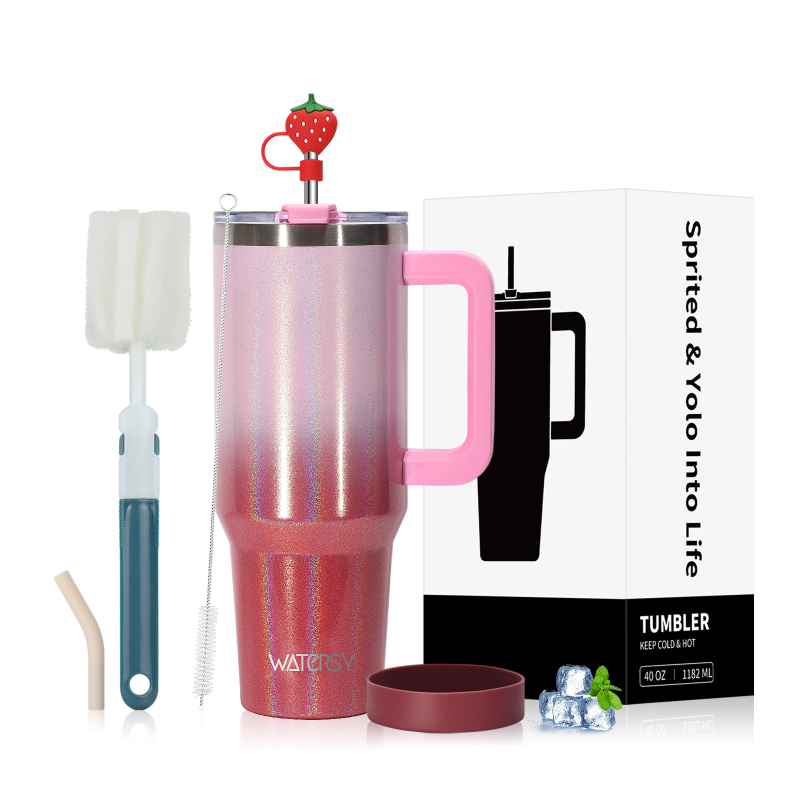 Cana autoizolantă de 40oz cu mâner – oțel inoxidabil 304, termos vacuum, cană portabilă pentru cafea în exterior