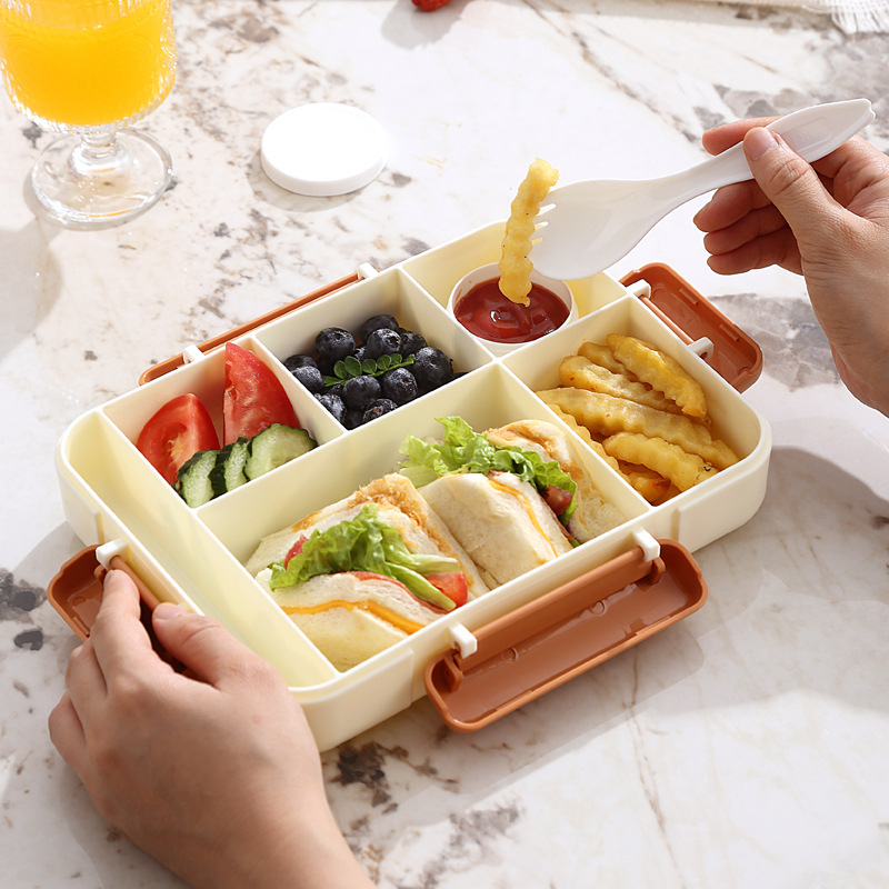 Star Orange Bento kutija za ručak s pet odjeljaka, PP plastika, kvadratnog oblika, mikrovalna sigurnost, 1–2 l, modern stil, za studente