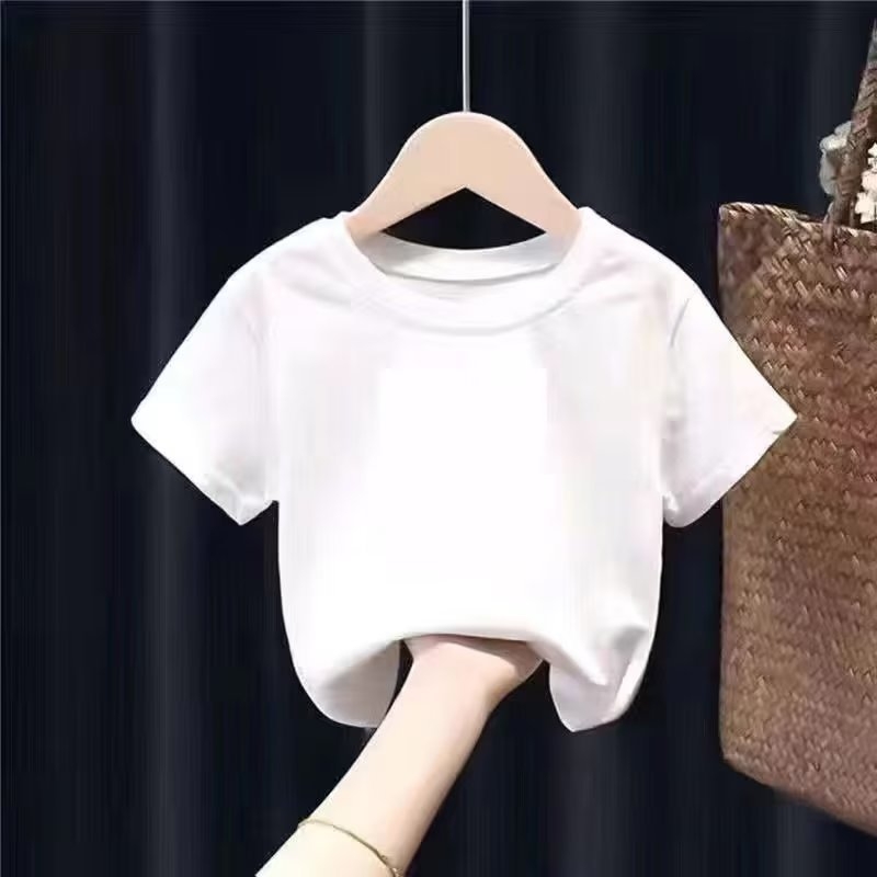 Gyerekek nyári rövid ujjú egyszínű póló, koreai stílusú, egyszerű, 3–8 éveseknek