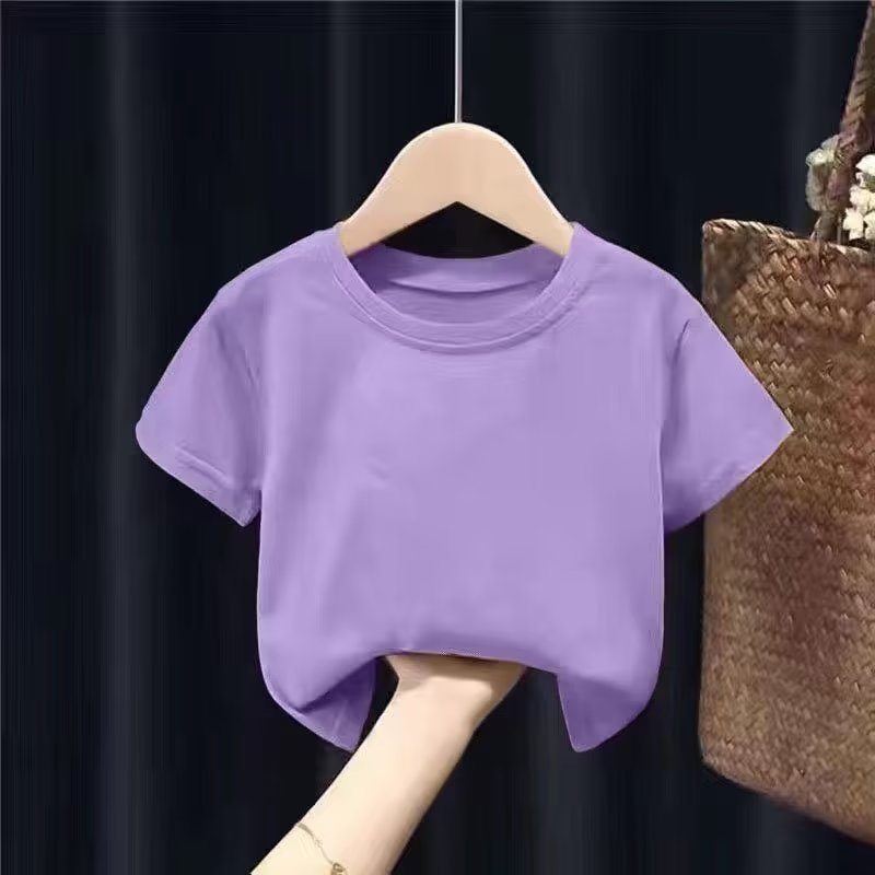 Gyerekek nyári rövid ujjú egyszínű póló, koreai stílusú, egyszerű, 3–8 éveseknek