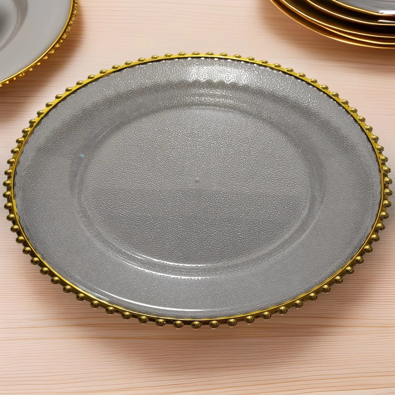 Farfurie decorativă din plastic, o singură utilizare, cu ștampilare la cald, finisaj mat, PS, pentru nunți și evenimente, Ø 20–20,9 cm
