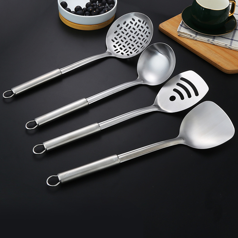 Set de spatule din oțel inoxidabil 430 – spatule pentru prăjit, lingură, strecurător mare, mâner gros, set complet