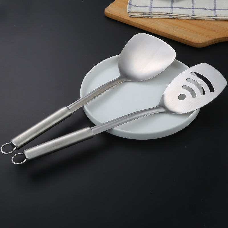 Set de spatule din oțel inoxidabil 430 – spatule pentru prăjit, lingură, strecurător mare, mâner gros, set complet
