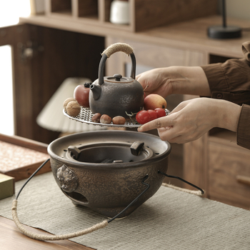 Set ceramic de ceainic pentru fierbere pe foc deschis, în uz casnic și în aer liber, cu mâner