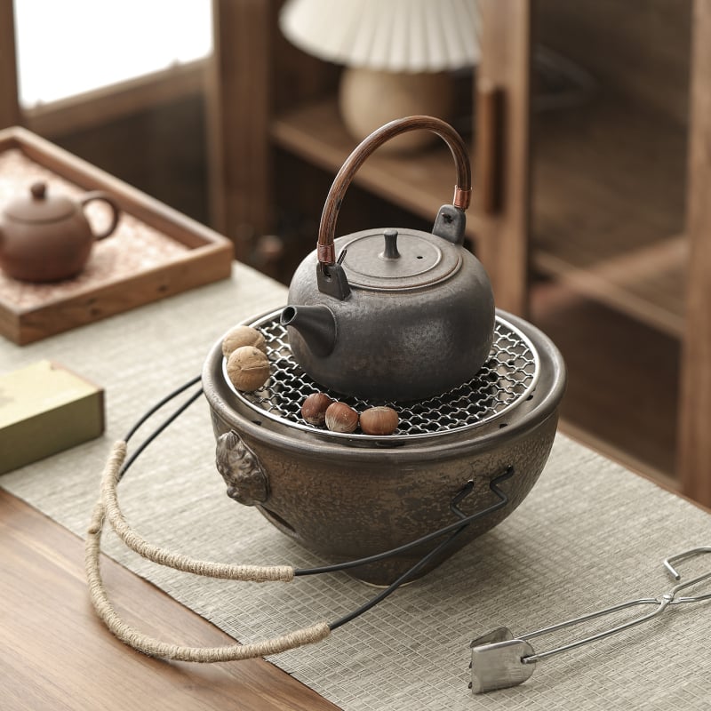 Set ceramic de ceainic pentru fierbere pe foc deschis, în uz casnic și în aer liber, cu mâner