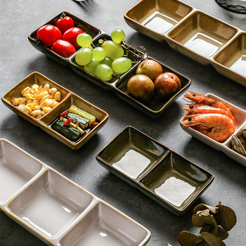 Farfurie japoneză din ceramică pentru sosuri cu două și trei compartimente, farfurie pentru condimente pentru restaurante