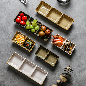 Farfurie japoneză din ceramică pentru sosuri cu două și trei compartimente, farfurie pentru condimente pentru restaurante
