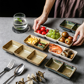 Farfurie japoneză din ceramică pentru sosuri cu două și trei compartimente, farfurie pentru condimente pentru restaurante