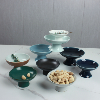 Farfurie de fructe cu picior înalt din porțelan, farfurie ceramică japoneză pentru ceai, farfurie rotundă creativă pentru gustări