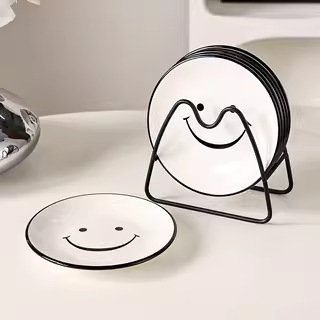 Farfurie ceramică cu față zâmbitoare pentru oase, farfurie rotundă pentru gustări și prăjituri