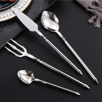 Set tacâmuri din oțel inoxidabil 304, stil european: cuțit, furculiță, lingură, lingură de desert îngroșată – set cuțit și furculiță pentru fripturi