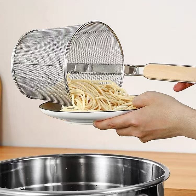 Colander din oțel inoxidabil pentru Malatang, coș pentru tăiței, filtru, coș de ulei, mâner anti-derapare, cârlige duble, rezistent la căldură