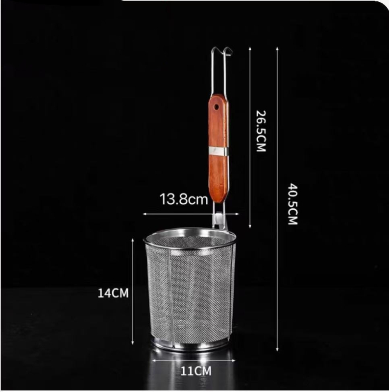 Colander din oțel inoxidabil pentru Malatang, coș pentru tăiței, filtru, coș de ulei, mâner anti-derapare, cârlige duble, rezistent la căldură