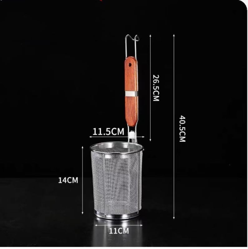 Colander din oțel inoxidabil pentru Malatang, coș pentru tăiței, filtru, coș de ulei, mâner anti-derapare, cârlige duble, rezistent la căldură