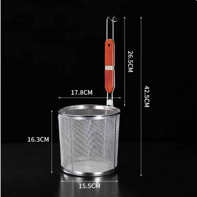 Colander din oțel inoxidabil pentru Malatang, coș pentru tăiței, filtru, coș de ulei, mâner anti-derapare, cârlige duble, rezistent la căldură