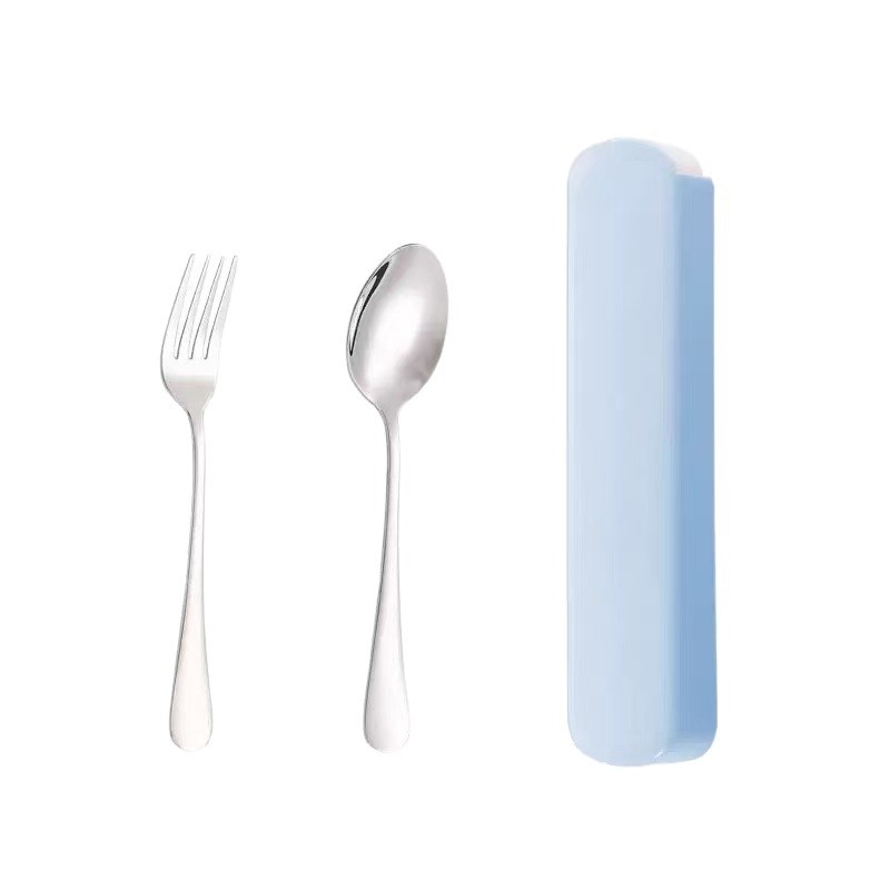 Set tacâmuri din oțel inoxidabil: furculiță și lingură, 410 oțel, finisaj oglindă, portabil, 2 piese, culori roz, albastru, verde