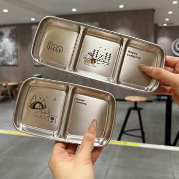 304 rozsdamentes acélból készült osztott mártásos tál, négyszögletes, grillhez és hot pot-hoz