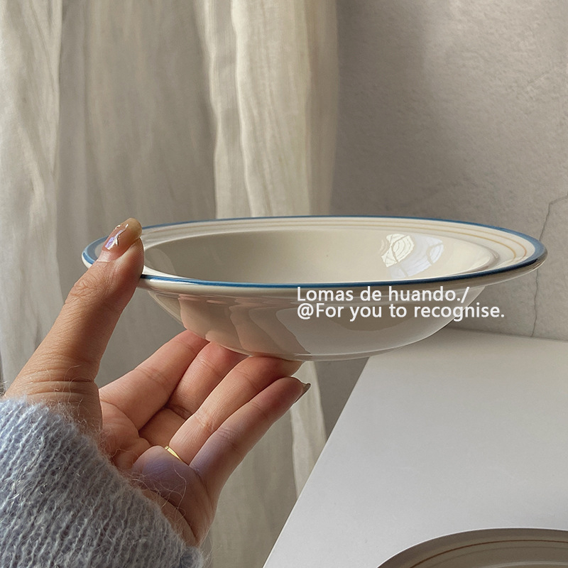 Vas de porțelan pentru mic dejun și desert, stil francez, colorare sub glazură, design retro pentru înghețată