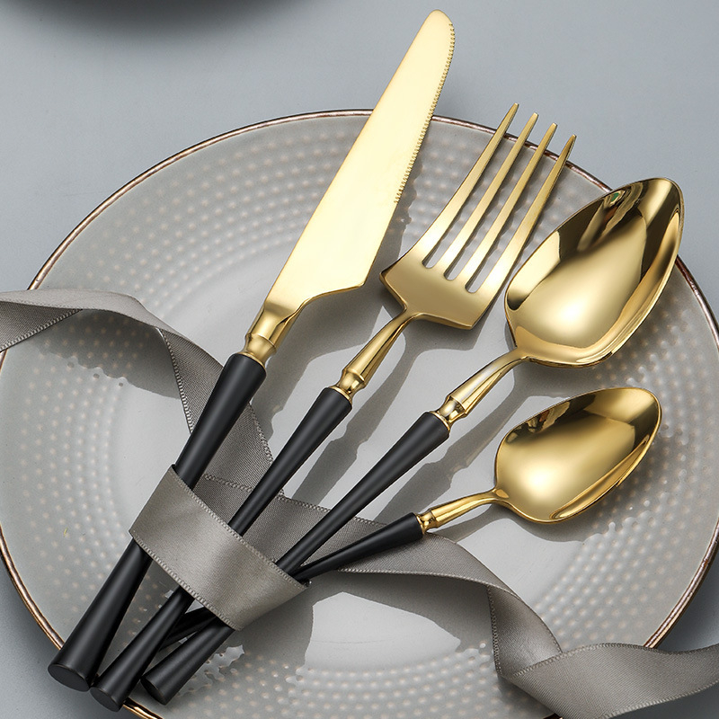 Set tacâmuri din oțel inoxidabil, cuțit, furculiță și lingură, design subțire la talie, pentru casă, hotel și restaurant.