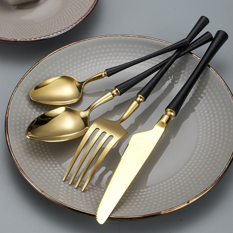 Set tacâmuri din oțel inoxidabil, cuțit, furculiță și lingură, design subțire la talie, pentru casă, hotel și restaurant.