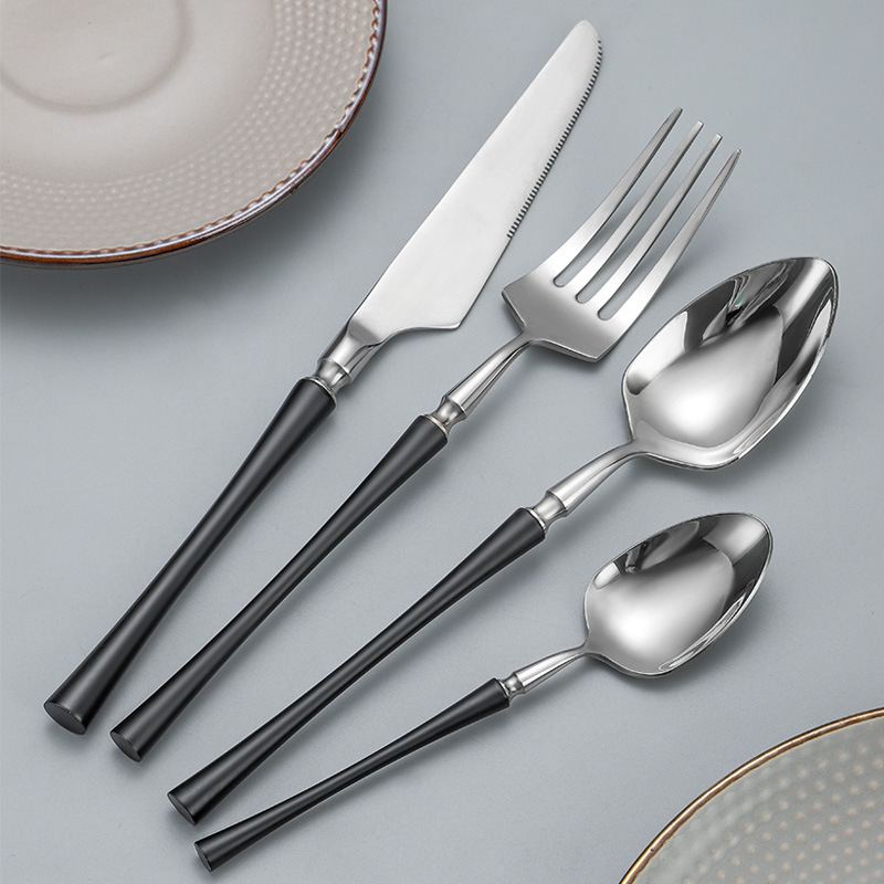 Set tacâmuri din oțel inoxidabil, cuțit, furculiță și lingură, design subțire la talie, pentru casă, hotel și restaurant.