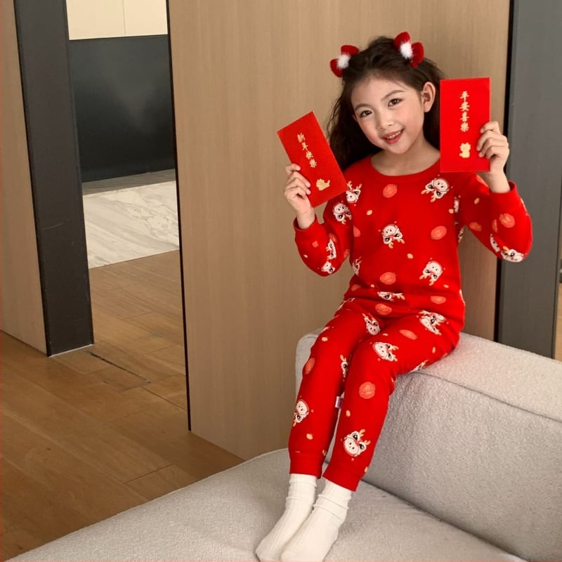 Set de pijamale pentru copii în anul zodiacal, 12 ani, top și pantaloni de toamnă, bumbac 100%, antibacterian