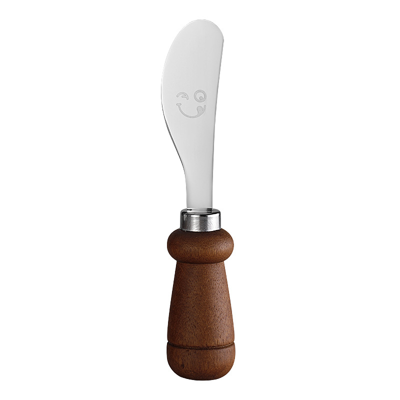 YIQI Set de tacâmuri pentru copii din oțel inoxidabil cu mâner din lemn, 304, cu un design zâmbitor – lingură, furculiță, cuțit pentru steak, cuțit de brânză