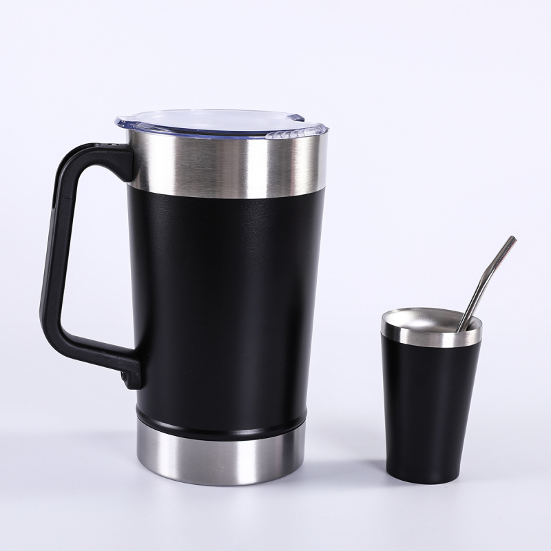 Cană din oțel inoxidabil pentru mașină, 1900 ml, mâner vid, ceașcă de cafea cu pereți dubli – set termos
