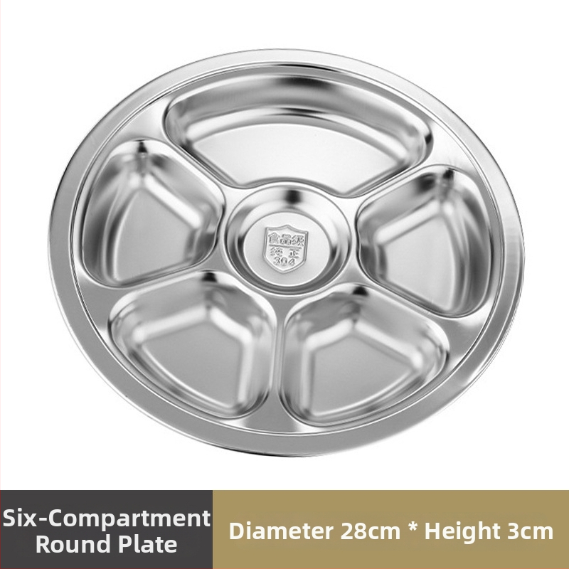 304 rozsdamentes acél háromrekeszes kör tál, élelmiszer-minőségű, vastított, iskolai menzára, 20 cm átmérő