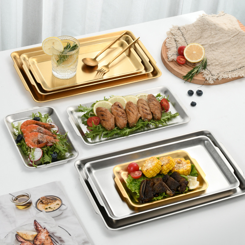 Farfurie pătrată din oțel inoxidabil 304, stil coreean, întărită, pentru restaurant, sushi și gustări
