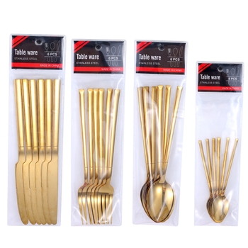 Set de tacâm din oțel inoxidabil, 6 piese: cuțit, furculiță și lingură, ambalare în pungă, lustruire oglindă, stil modern minimalist