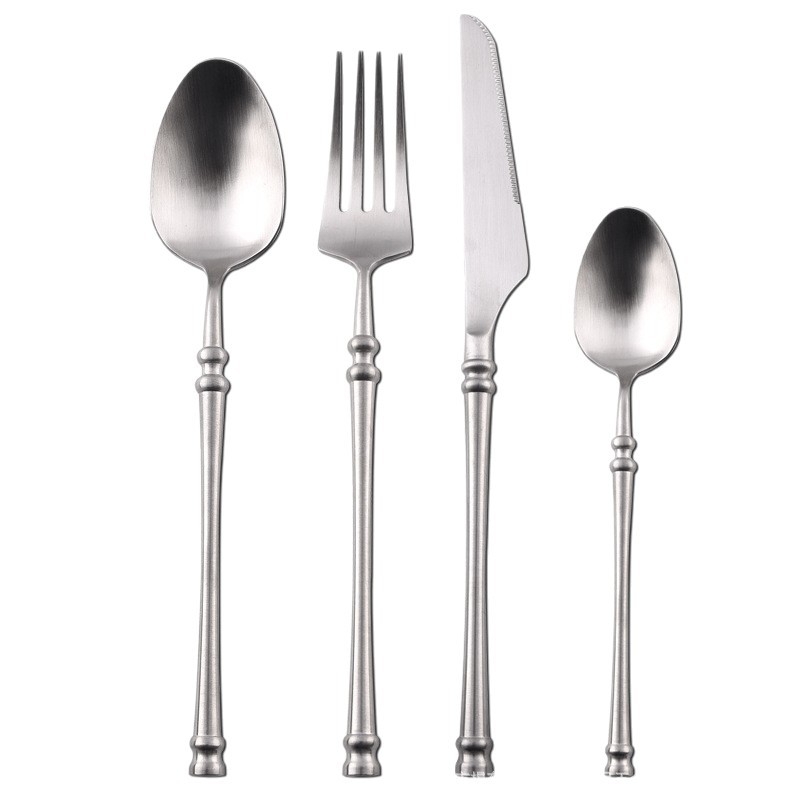 Set de tacâmuri occidentale din oțel inoxidabil 304, Oriental Pearl — cuțit pentru steak, furculiță și lingură, cu mâner lung