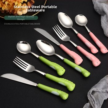 Set de tacâmuri pentru copii din oțel inoxidabil 304: cuțit, furculiță și lingură cu mâner ceramic