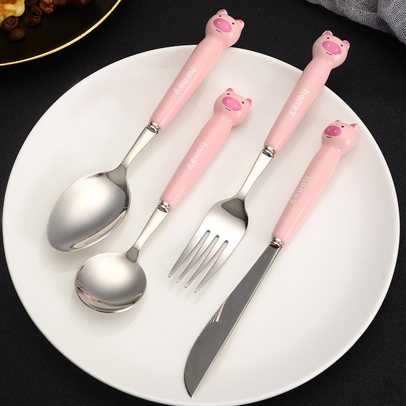 Set de tacâmuri pentru copii din oțel inoxidabil 304: cuțit, furculiță și lingură cu mâner ceramic