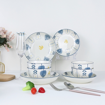 Set de veselă din porțelan cu oase, stil european, design modern minimalist, farfurii și boluri din ceramică, vase pentru acasă, cadou pentru casa nouă, vânzare en gros