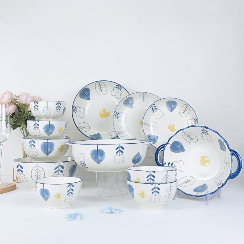 Set de veselă din porțelan cu oase, stil european, design modern minimalist, farfurii și boluri din ceramică, vase pentru acasă, cadou pentru casa nouă, vânzare en gros