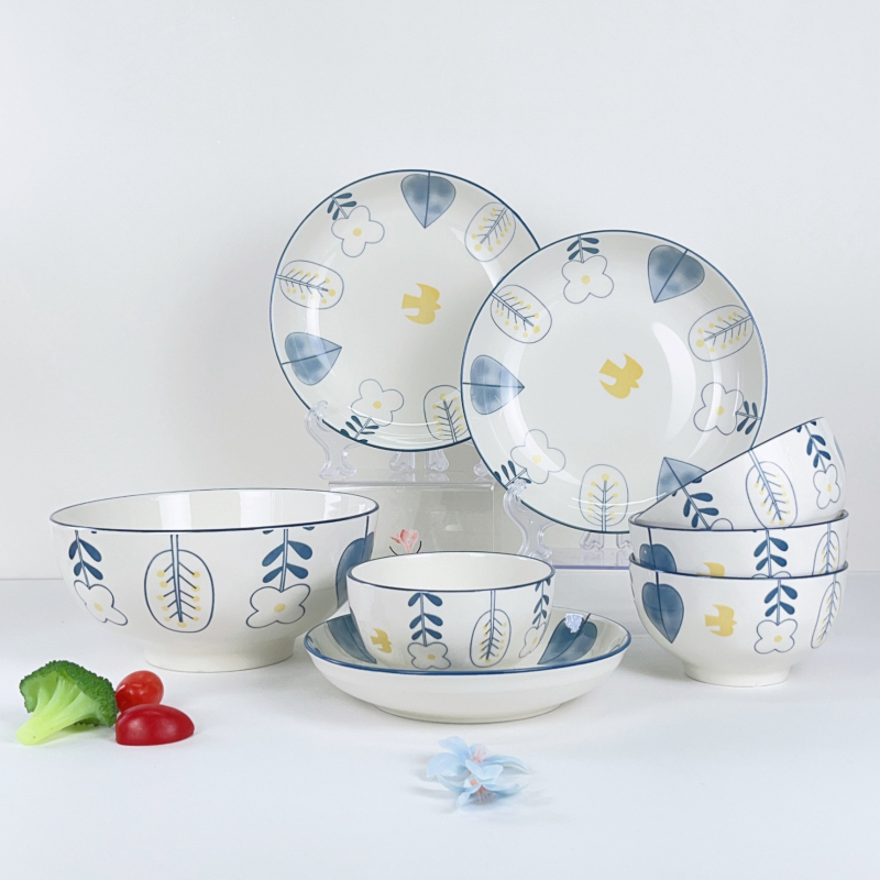 Set de veselă din porțelan cu oase, stil european, design modern minimalist, farfurii și boluri din ceramică, vase pentru acasă, cadou pentru casa nouă, vânzare en gros