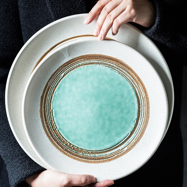 Farfurie ceramică în stil japonez, farfurie plată pentru mic dejun și mese occidentale, potrivită pentru frigărui