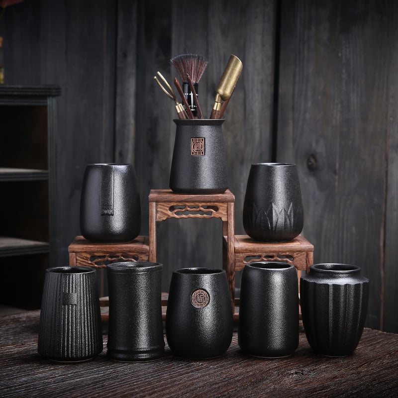 Ceremonie de ceai din ceramică: accesorii Six Gentlemen din lemn de abanos — set de ustensile pentru ceai cu ac