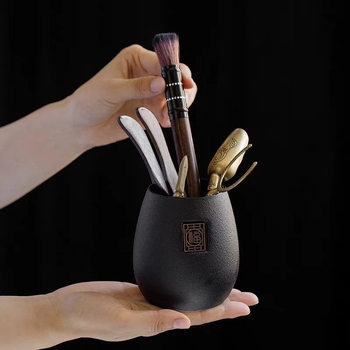 Set de ceremonie a ceaiului din ceramică neagră – șase domni, pentru uz casnic, accesorii Zen chinezești pentru ceai și instrumente de preparare a ceaiului, portabil