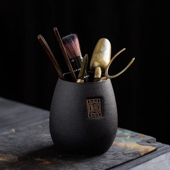 Set de ceremonie a ceaiului din ceramică neagră – șase domni, pentru uz casnic, accesorii Zen chinezești pentru ceai și instrumente de preparare a ceaiului, portabil