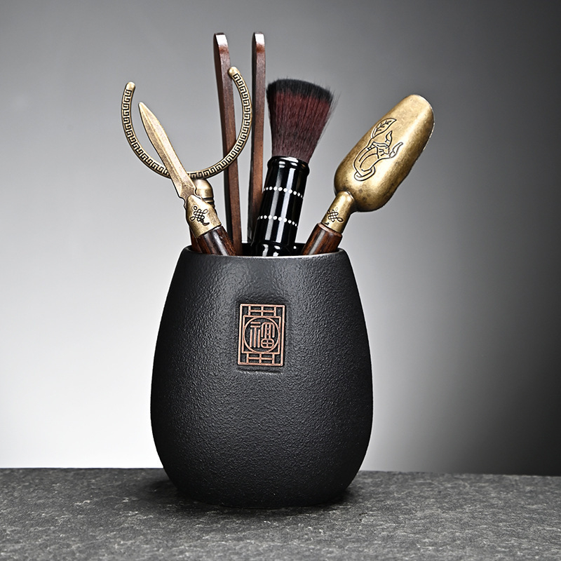 Set de ceremonie a ceaiului din ceramică neagră – șase domni, pentru uz casnic, accesorii Zen chinezești pentru ceai și instrumente de preparare a ceaiului, portabil