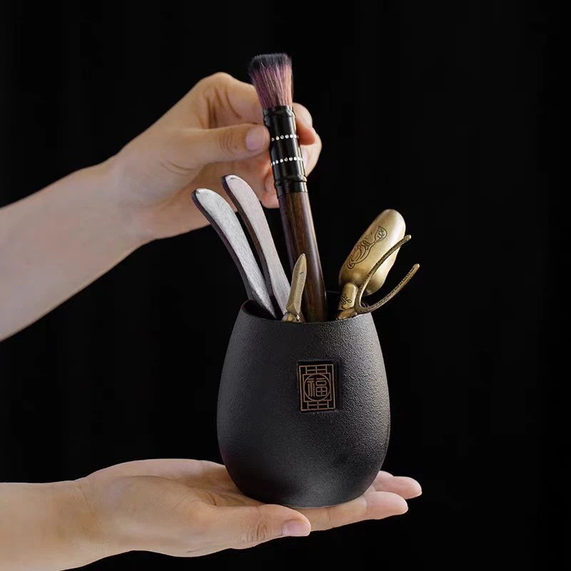 Set de ceremonie a ceaiului din ceramică neagră – șase domni, pentru uz casnic, accesorii Zen chinezești pentru ceai și instrumente de preparare a ceaiului, portabil