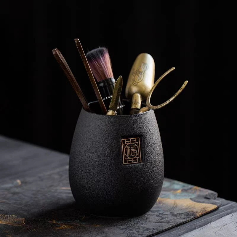Set de ceremonie a ceaiului din ceramică neagră – șase domni, pentru uz casnic, accesorii Zen chinezești pentru ceai și instrumente de preparare a ceaiului, portabil